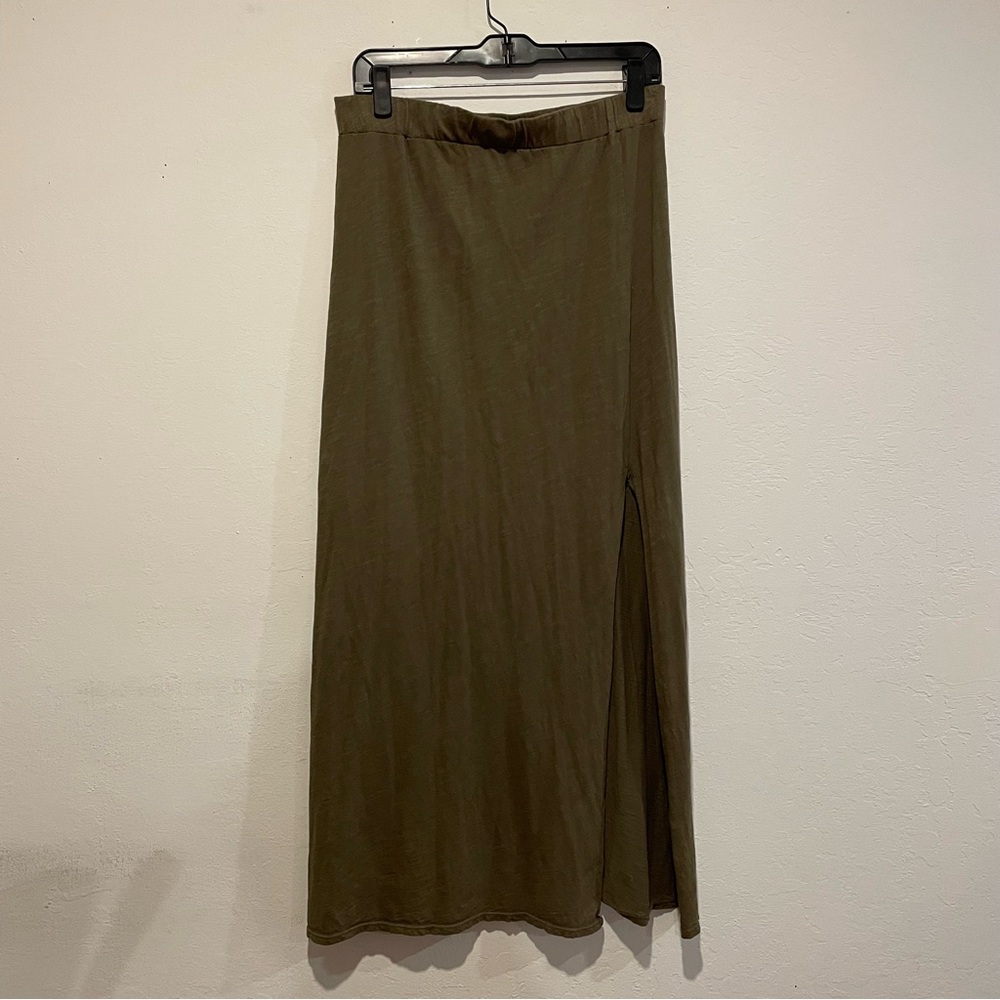 Olive Green Midi Skirt with Side Slit